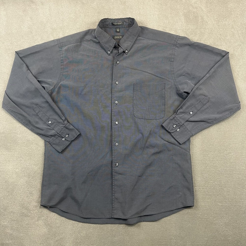 Arrow Dress Shirt Large Mens Gray Micro Stripe Long Sleeve Button Down BP-18